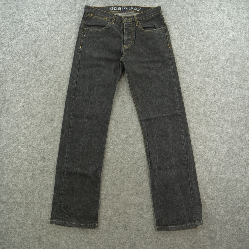 Krew Jeans Mens 30 Black Relaxed Straigh Leg Mid Rise Denim Button Streetwear